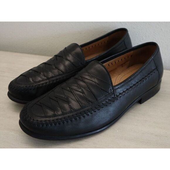 Domani 18-1000 Men's Sz 11M Black Woven Round Toe Dress Slip-On Loafers - Picture 8 of 8